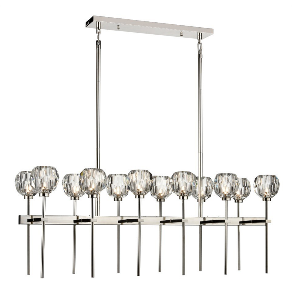 12-Light 48&#34; Linear Polished Nickel Crystal Chandelier