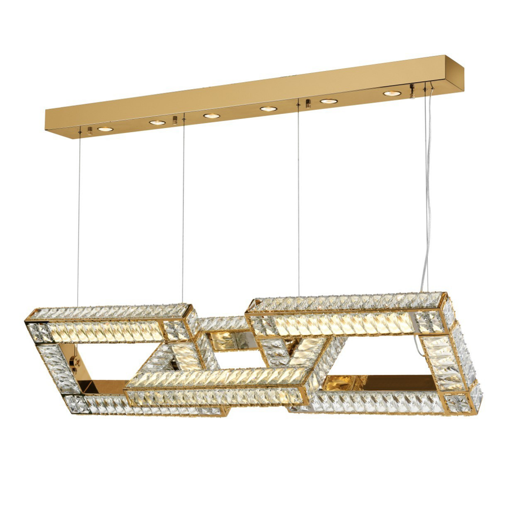 6-Light 52&#34; Rectangular Chain Linked Linear Aged Brass Chandelier