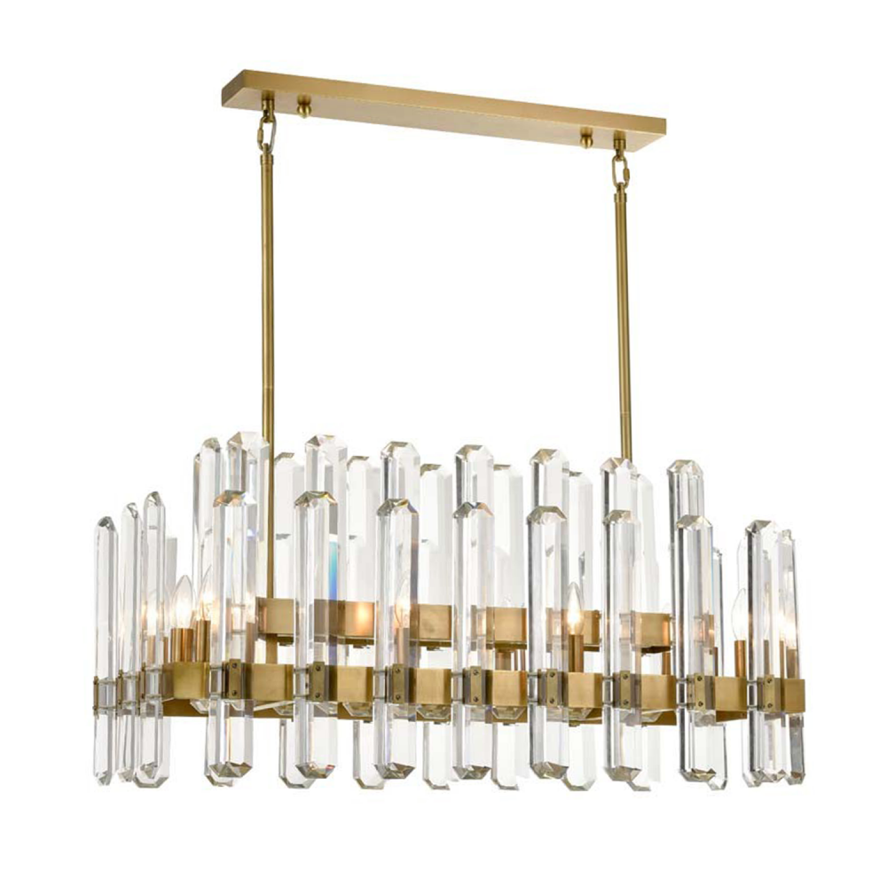 10-Light 36&#34; 2-Tier Aged Brass Rectangular Crystal Chandelier