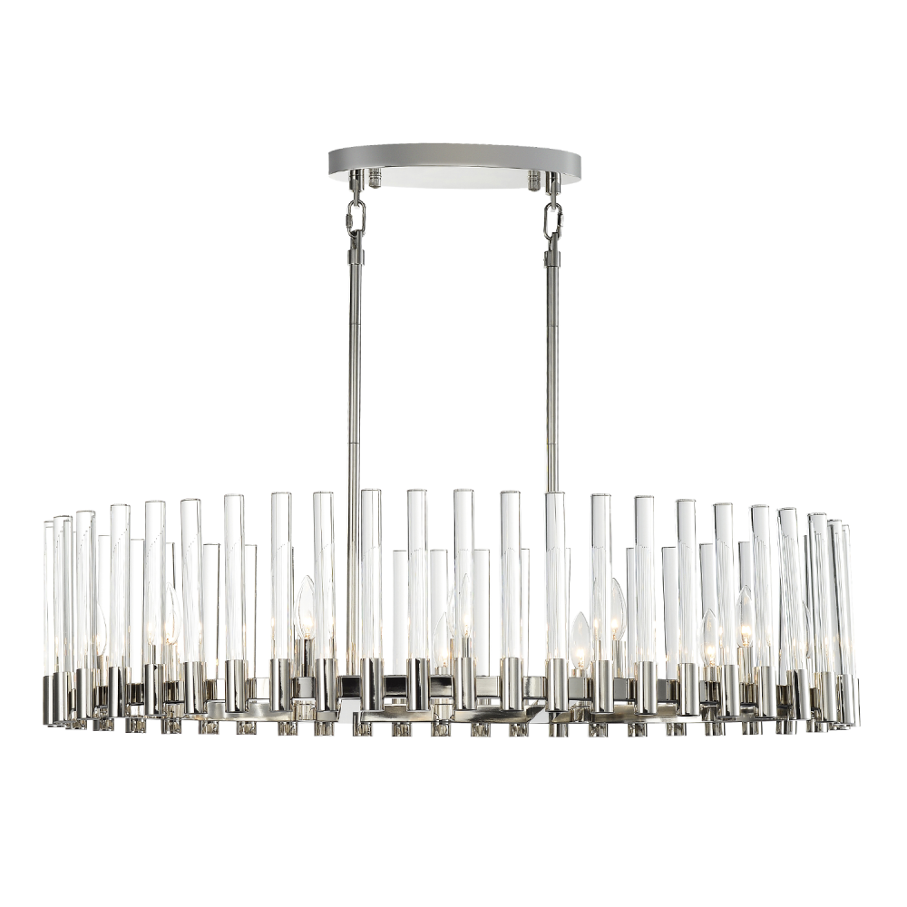 12-Light 40&#34; Oval  Polished Nickel Linear Glass Chandelier