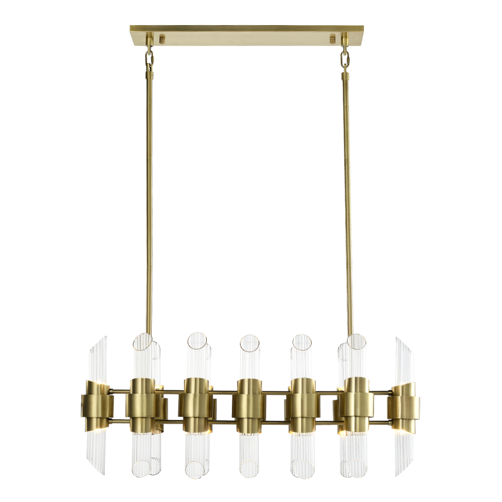 24 Duo Light 36&#34; Aged Brass Linear Glass Chandelier