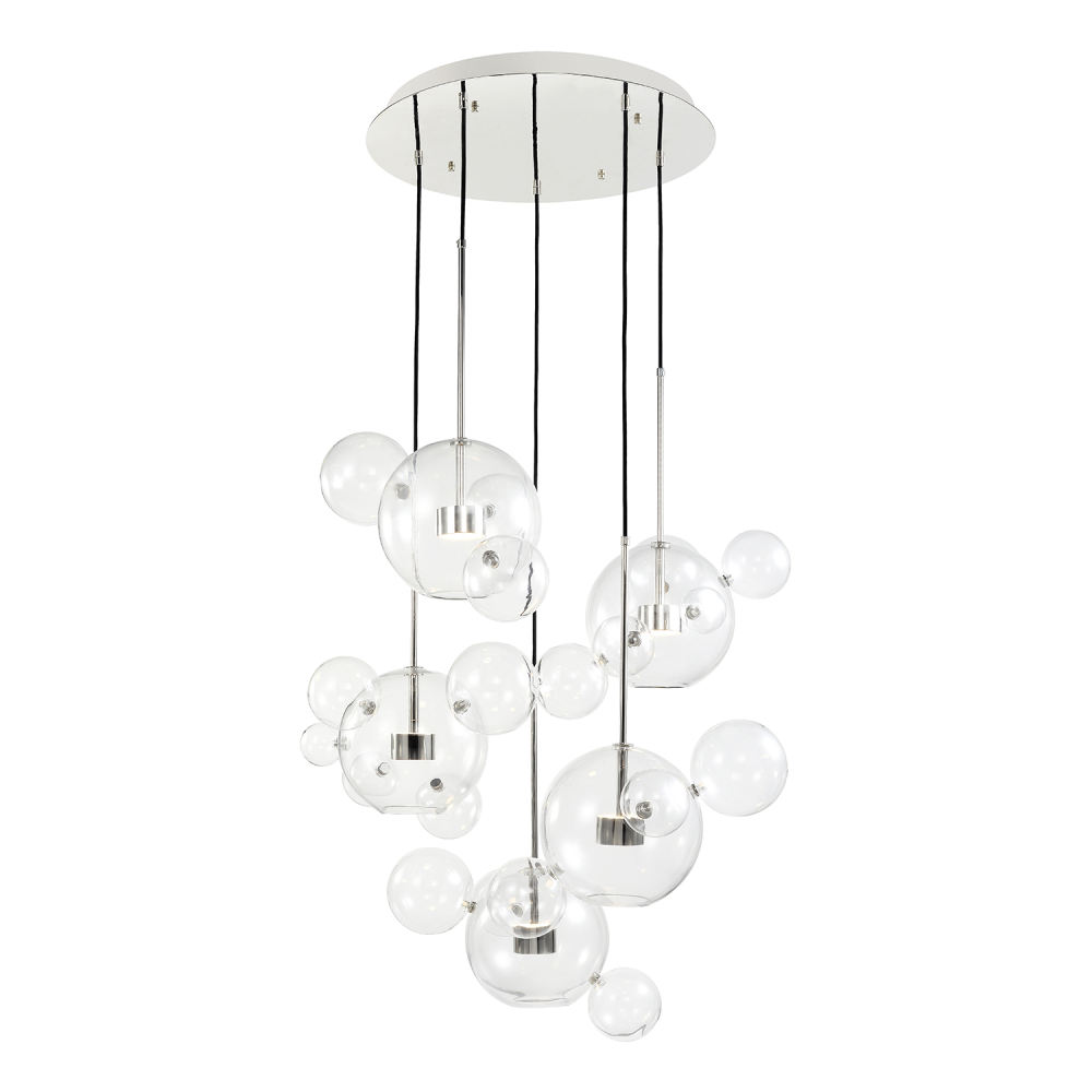 10-Light LED 44&#34; Polished Nickel Round Glass Multi-Pendant