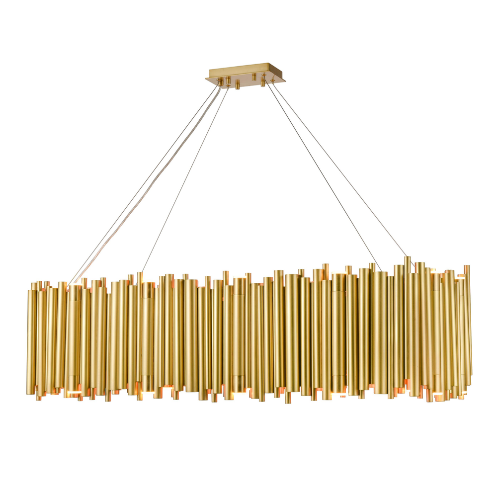 40-Light 48&#34; Modern Rectangular Organ Pipe Aged Brass Chandelier