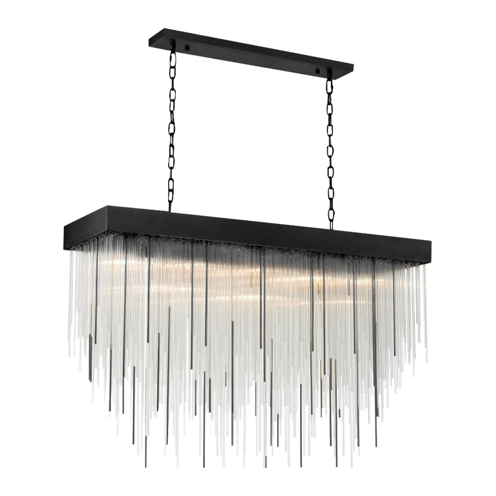 17-Light 48&#34; Rectangular Satin Brushed Black Crystal Chandelier