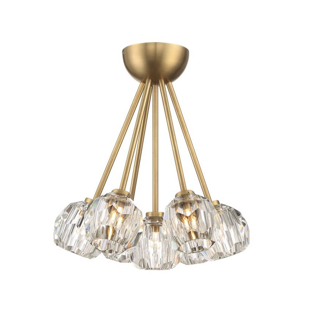 7-Lighting 15&#34; Aged Brass Clustered Crystal Semi-Flush Mount