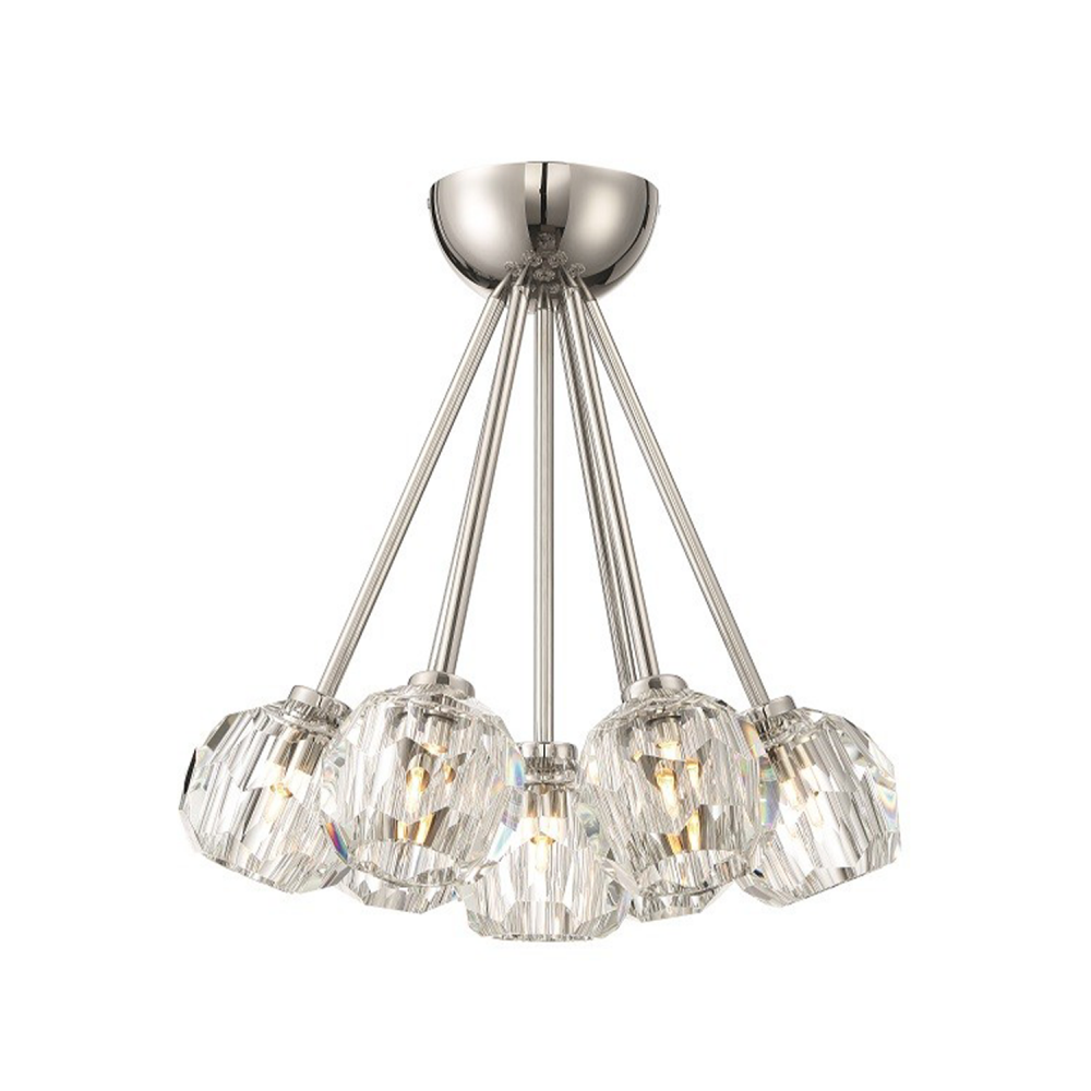 7-Lighting 15&#34; Polished Nickel Clustered Crystal Semi-Flush Mount