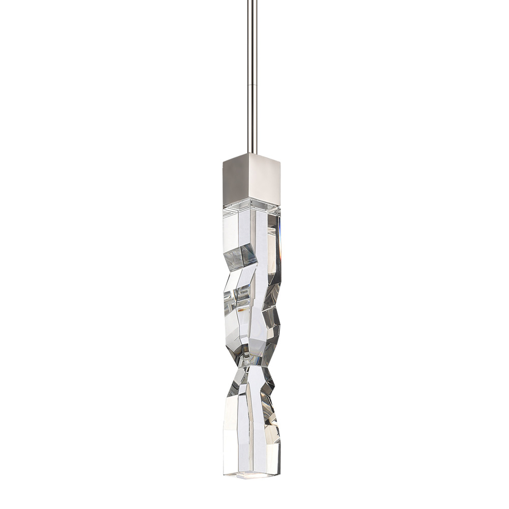 LED 3CCT 1-Light 2&#34;x2&#34; Carved Crystal Polished Nickel Mini-Pendant