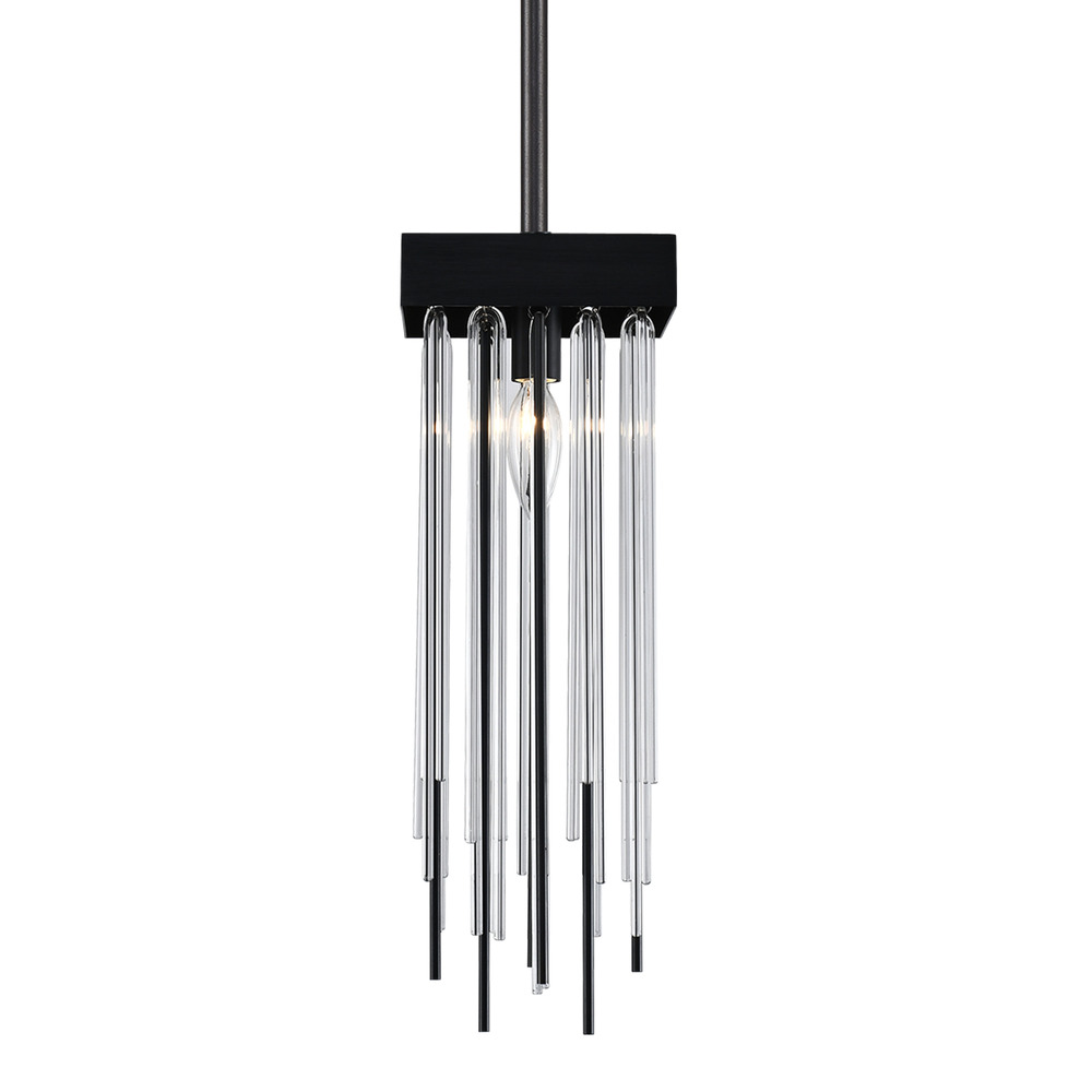 1-Light 6&#34; Square Satin Brushed Black Convertible Flush Crystal Mini-Pendant Light