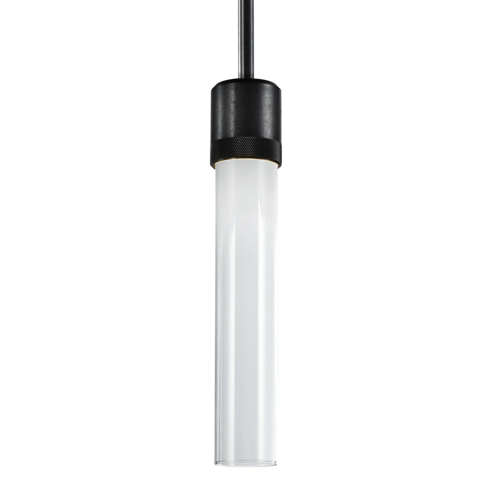 3&#34; LED 3CCT Cylindrical Pendant Light, 12&#34; Clear Glass and Satin Brushed Black Finish