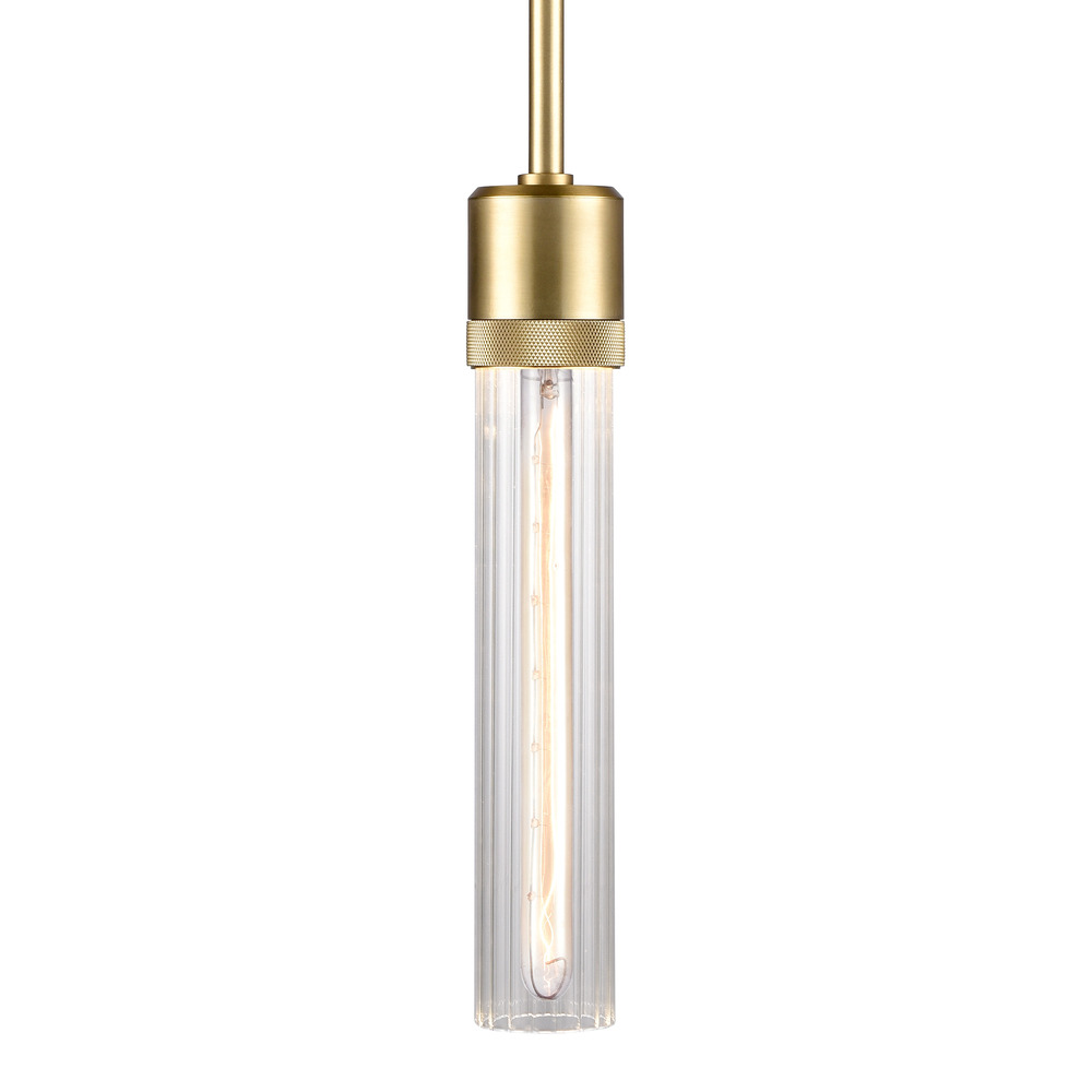 3&#34; E26 Cylindrical Pendant Light, 12&#34; Fluted Glass and Aged Brass Finish