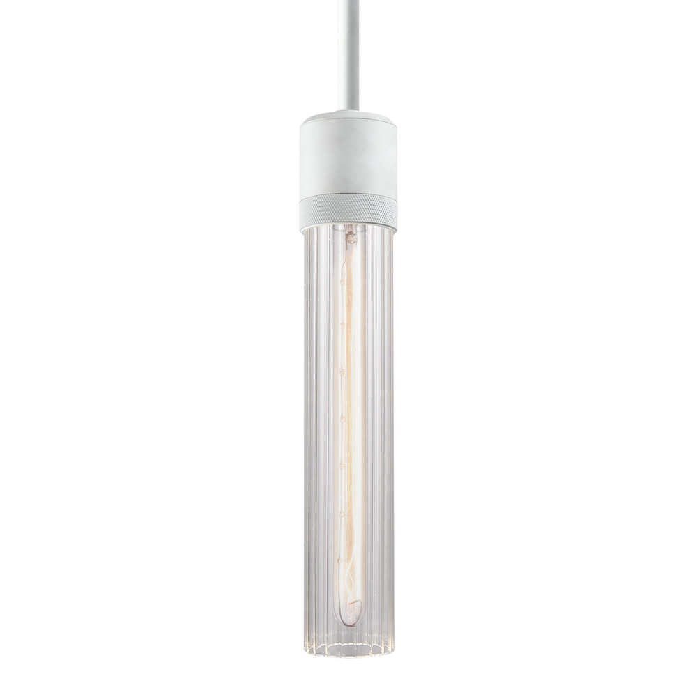 3&#34; E26 Cylindrical Pendant Light, 12&#34; Fluted Glass and Matte White Finish