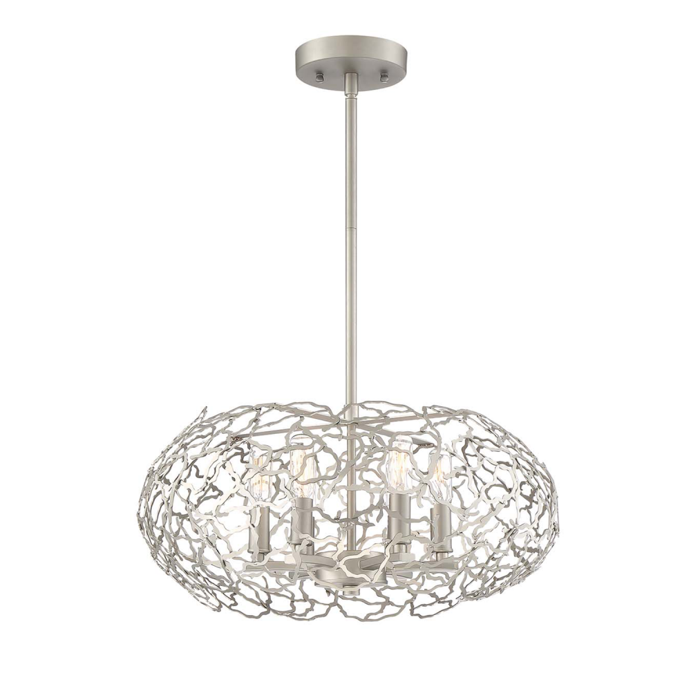 6-Light 18&#34; Organic Satin Nickel Oval Shade Pendant Light