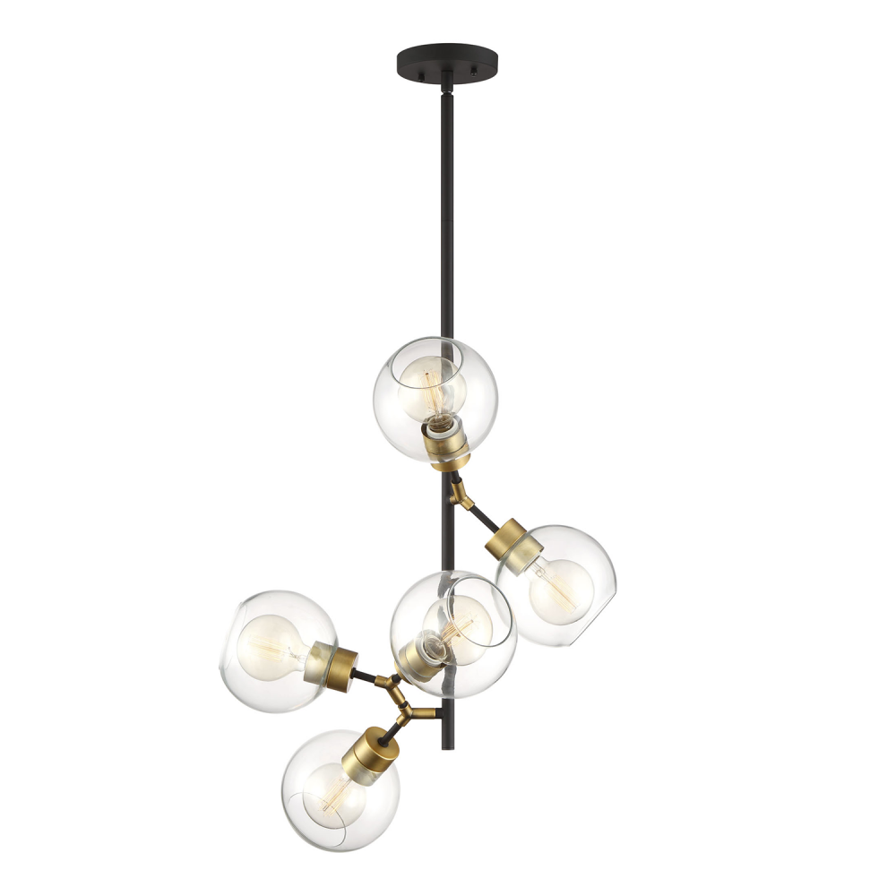 5-Light 42&#34; Polished Brass Vertical Globe Pendant