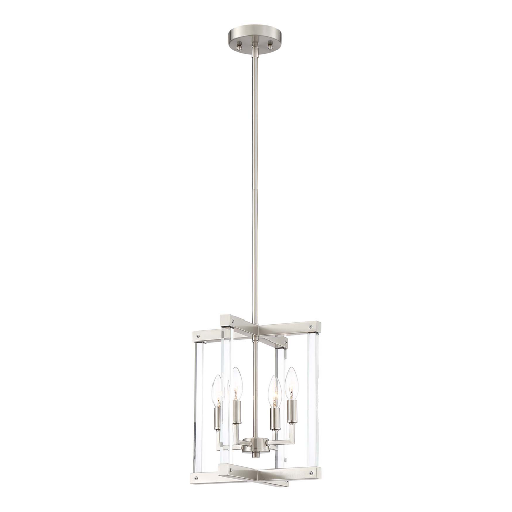 4-Light 12&#34; Geometric Polished Nickel Pendant Light