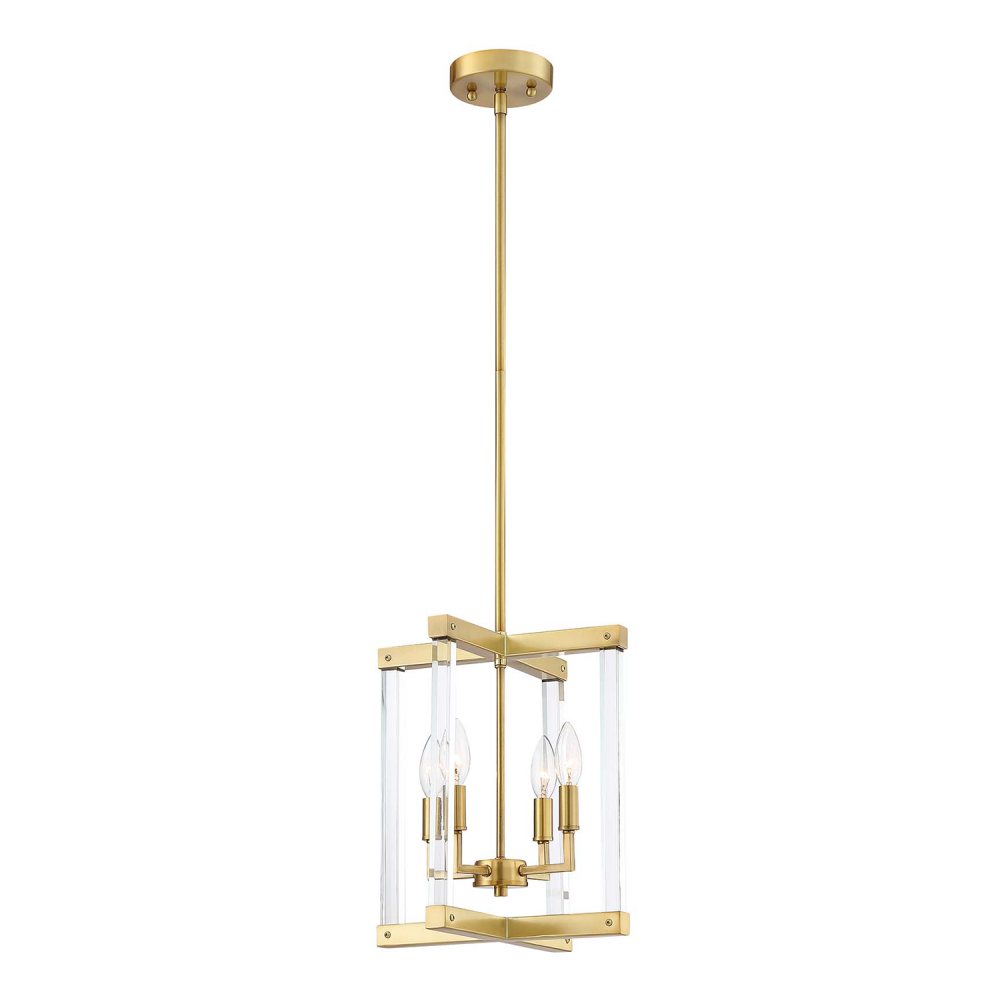 4-Light 12&#34; Geometric Polished Brass Pendant Light