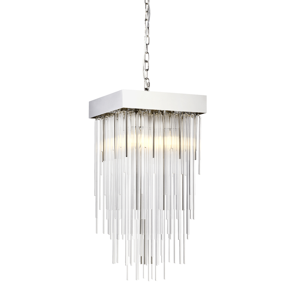 4-Light 12&#34; Square Polished Nickel Crystal Pendant Light