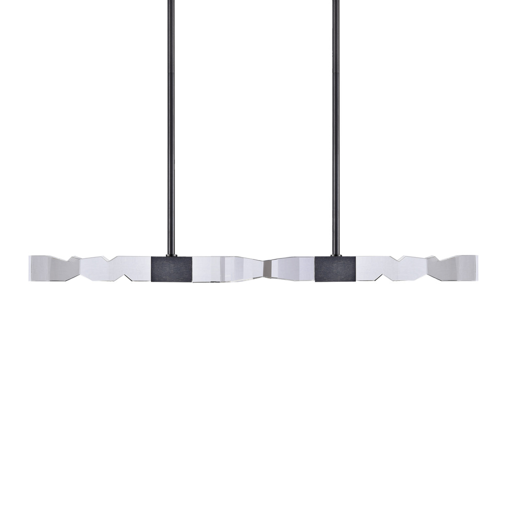 LED 3CCT 4-Light 49&#34; Unique 2&#34;x2&#34; Carved Crystals Luxury Satin Brushed Black Linear Pend