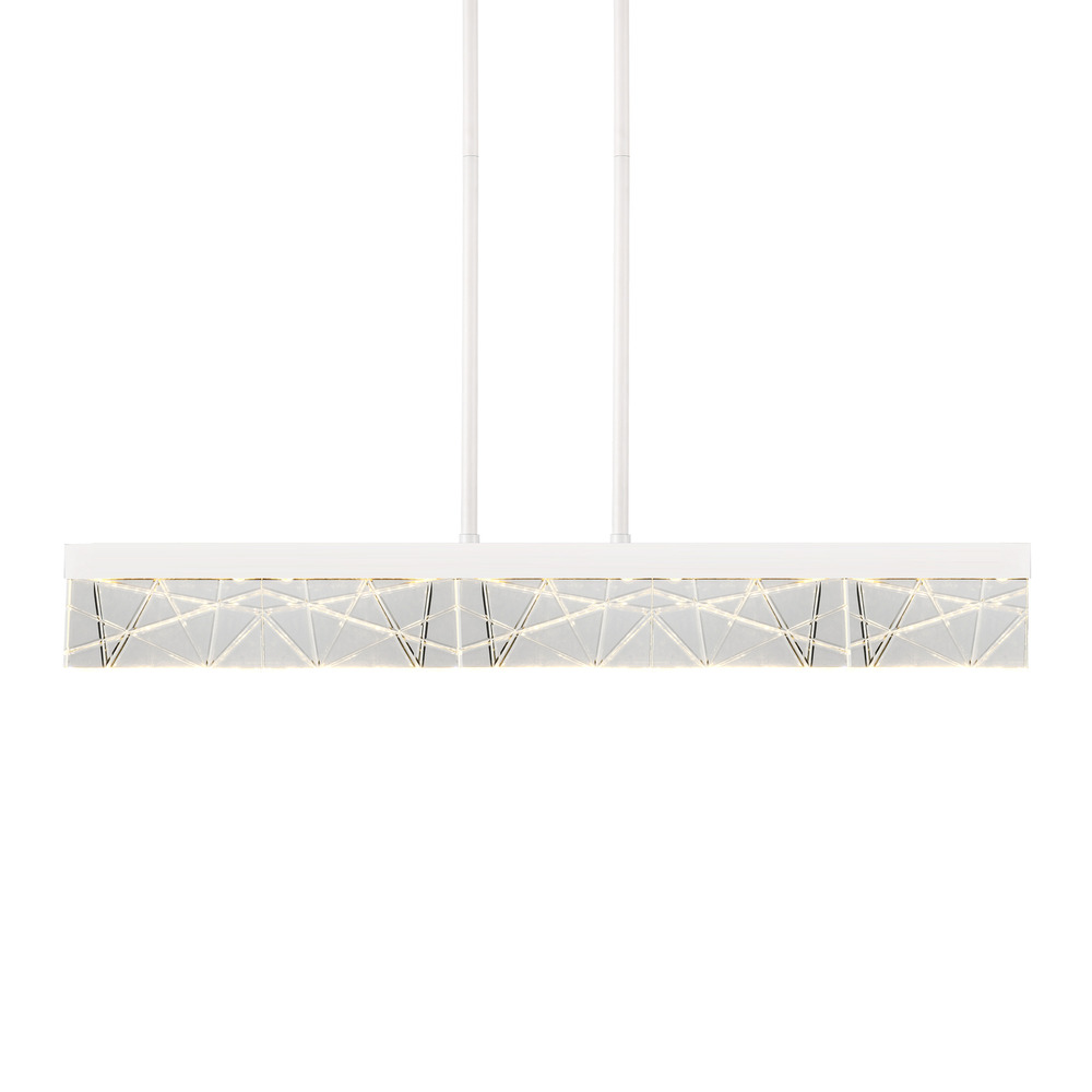 LED 3CCT 43&#34; Thick Engraved Crystals Matte White Linear Pendant