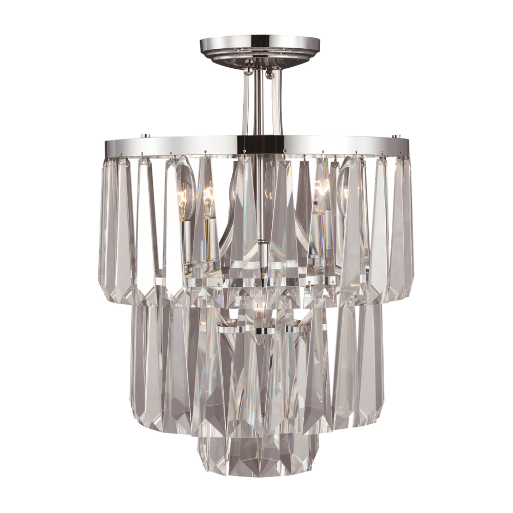 4-Light 14&#34; Crystal Semi Flush Mount