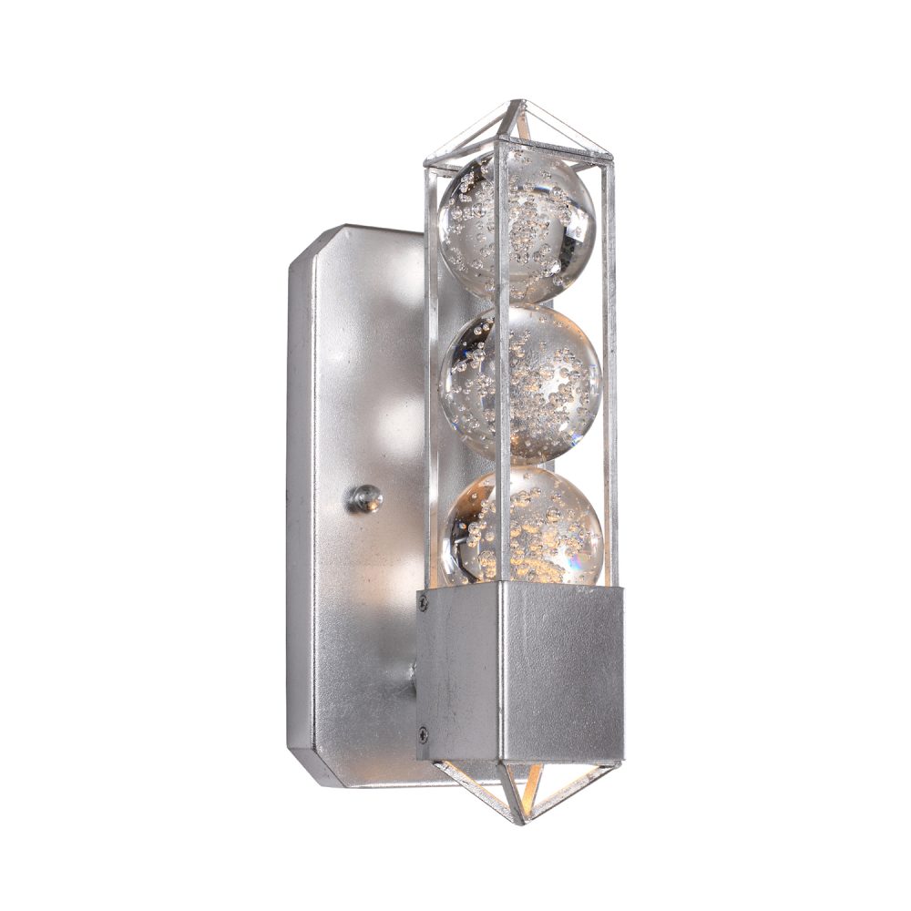 1-Light 10&#34; Modern Orb Silver Leaf Vertical Wall Sconce