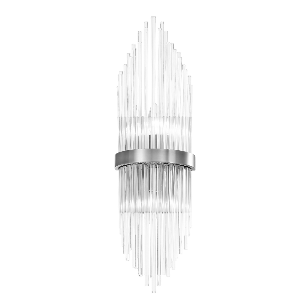 2-Light 24&#34; Sleek Polished Nickel Banded Vertical Crystal Wall Sconce