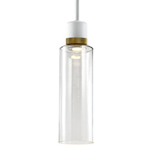 ZEEV Lighting P11702-LED-MW-K-AGB-G15 - 6&#34; LED 3CCT Cylindrical Drum Pendant Light, 18&#34; Clear Glass and Matte White with Brass Metal