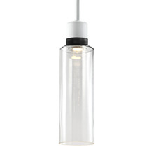 ZEEV Lighting P11702-LED-MW-K-SBB-G15 - 6&#34; LED 3CCT Cylindrical Drum Pendant Light, 18&#34; Clear Glass and Matte White with Black Metal