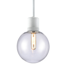 ZEEV Lighting P11706-E26-MW-G11 - 8&#34; E26 Clear Globe Glass Pendant Light and Matte White Metal Finish