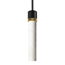 ZEEV Lighting P11708-E26-SBB-K-AGB-G9 - 3&#34; E26 Cylindrical Pendant Light, 12&#34; Spanish Alabaster and Satin Brushed Black with Brass F