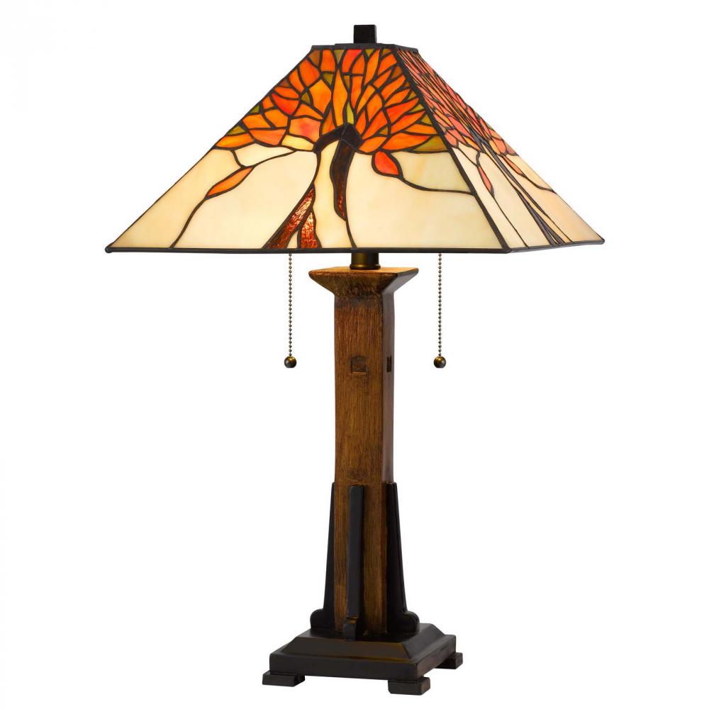 60W X 2 Tiffany Table Lamp with Pull Chain Switch with Resin Lamp Body