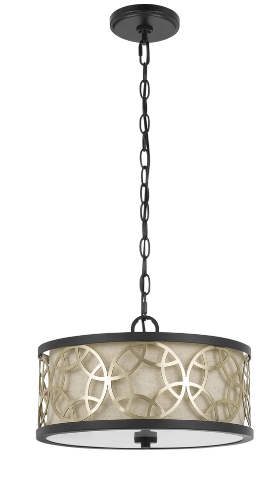 14.5&#34; Height 2 in 1 Metal Pendant Chandelier in Black with Antique Brass Accents