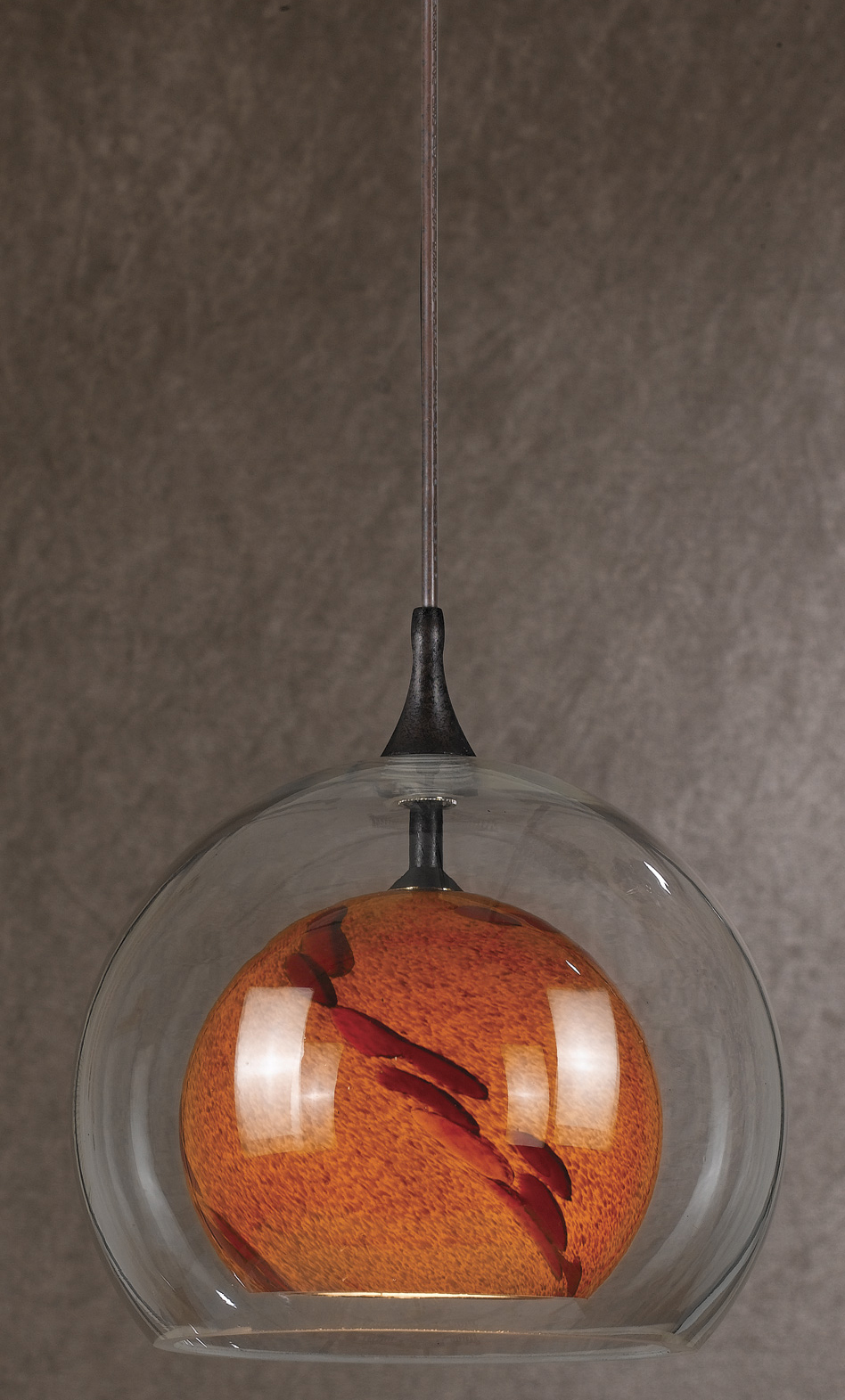 8.8&#34; Tall Glass and Metal Pendant with Rust Cord