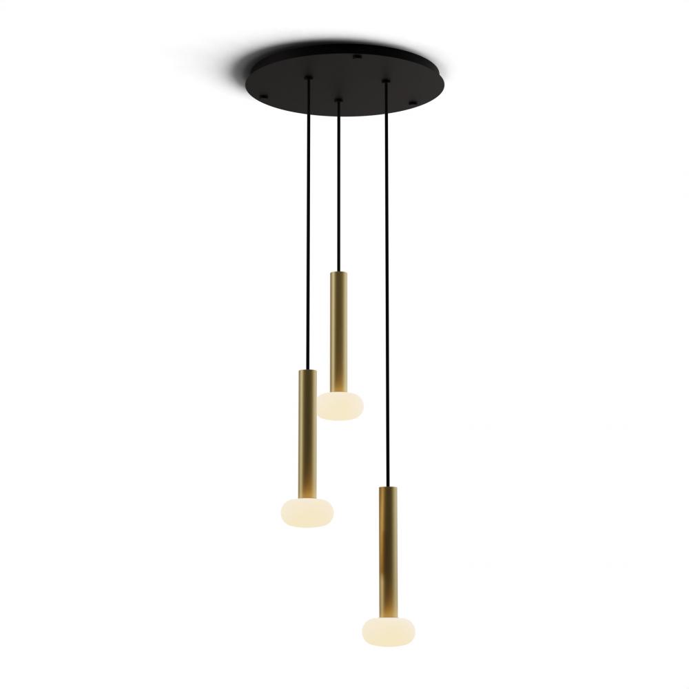 Combi Pendant 12&#34; Circular 3 Combo Brass with Matte Black Canopy, Glass Ball attachment, Suspens