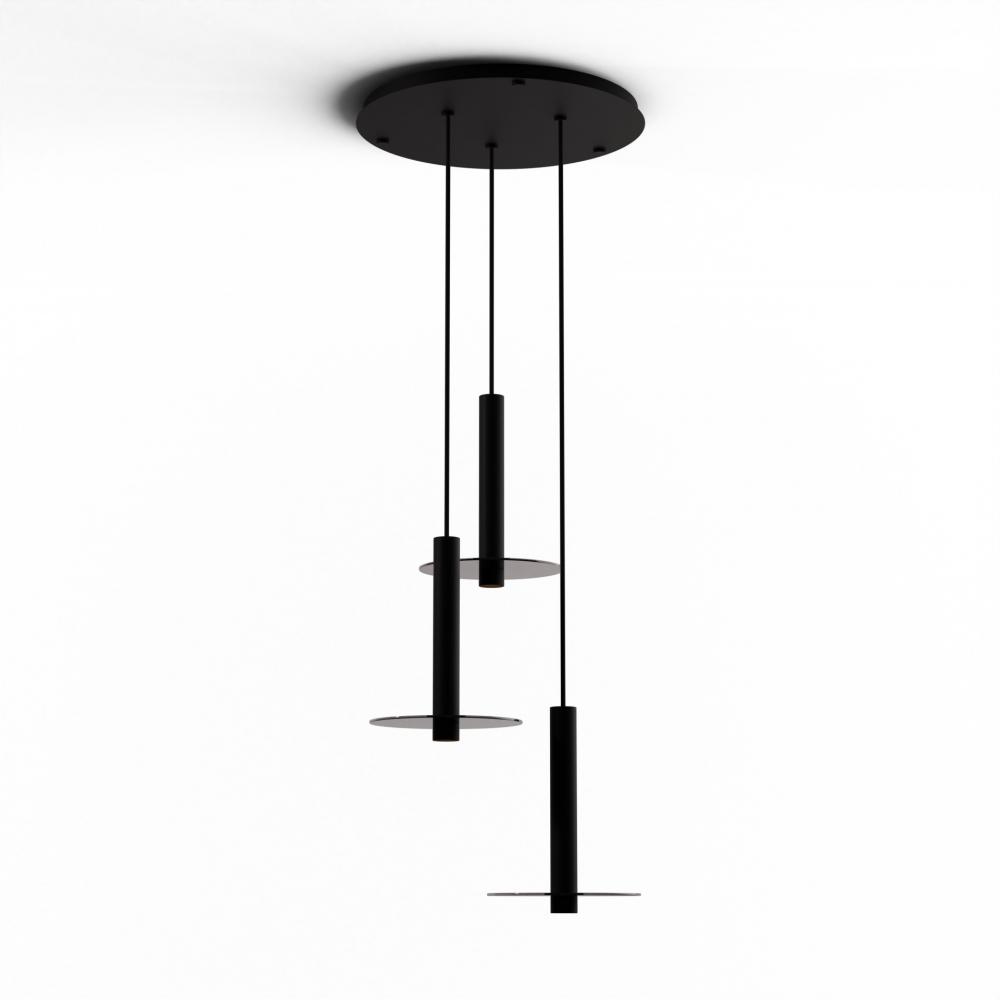 Combi Pendant 12&#34; Circular 3 Combo Matte Black with Matte Black Canopy, 9&#34; glass plate (Dark