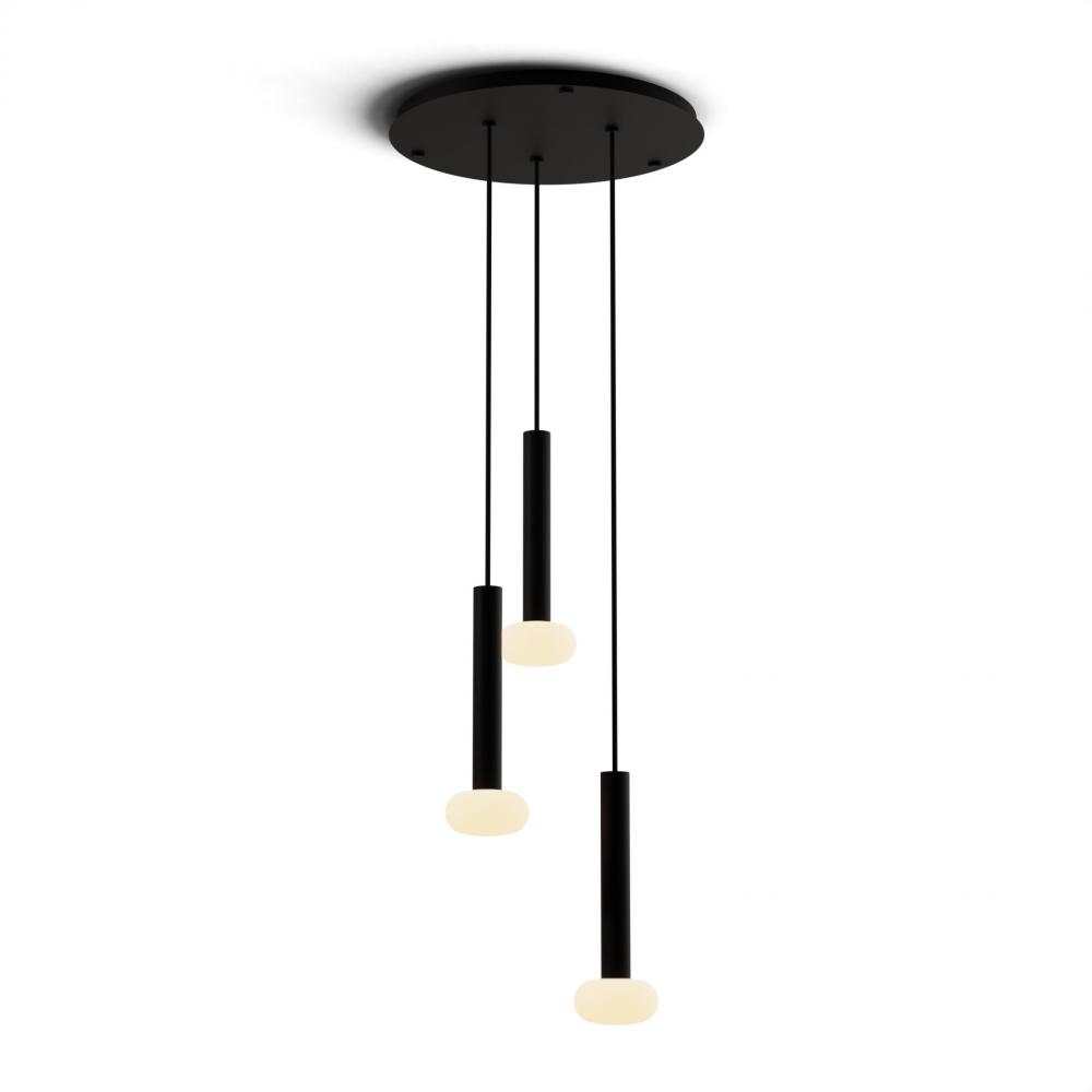 Combi Pendant 12&#34; Circular 3 Combo Matte Black with Matte Black Canopy, Glass Ball attachment, S