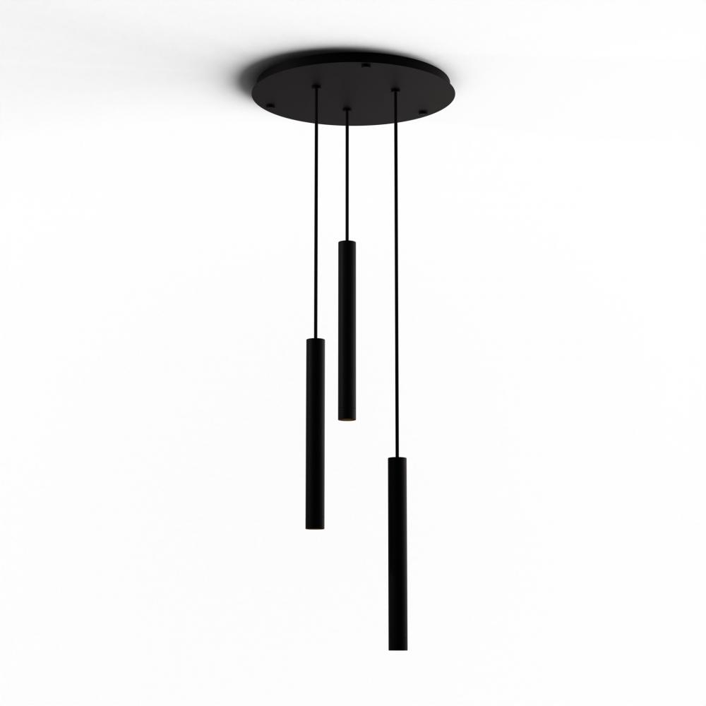 Combi Pendant 16&#34; Circular 3 Combo Matte Black with Matte Black Canopy, Suspension / Flush Mount