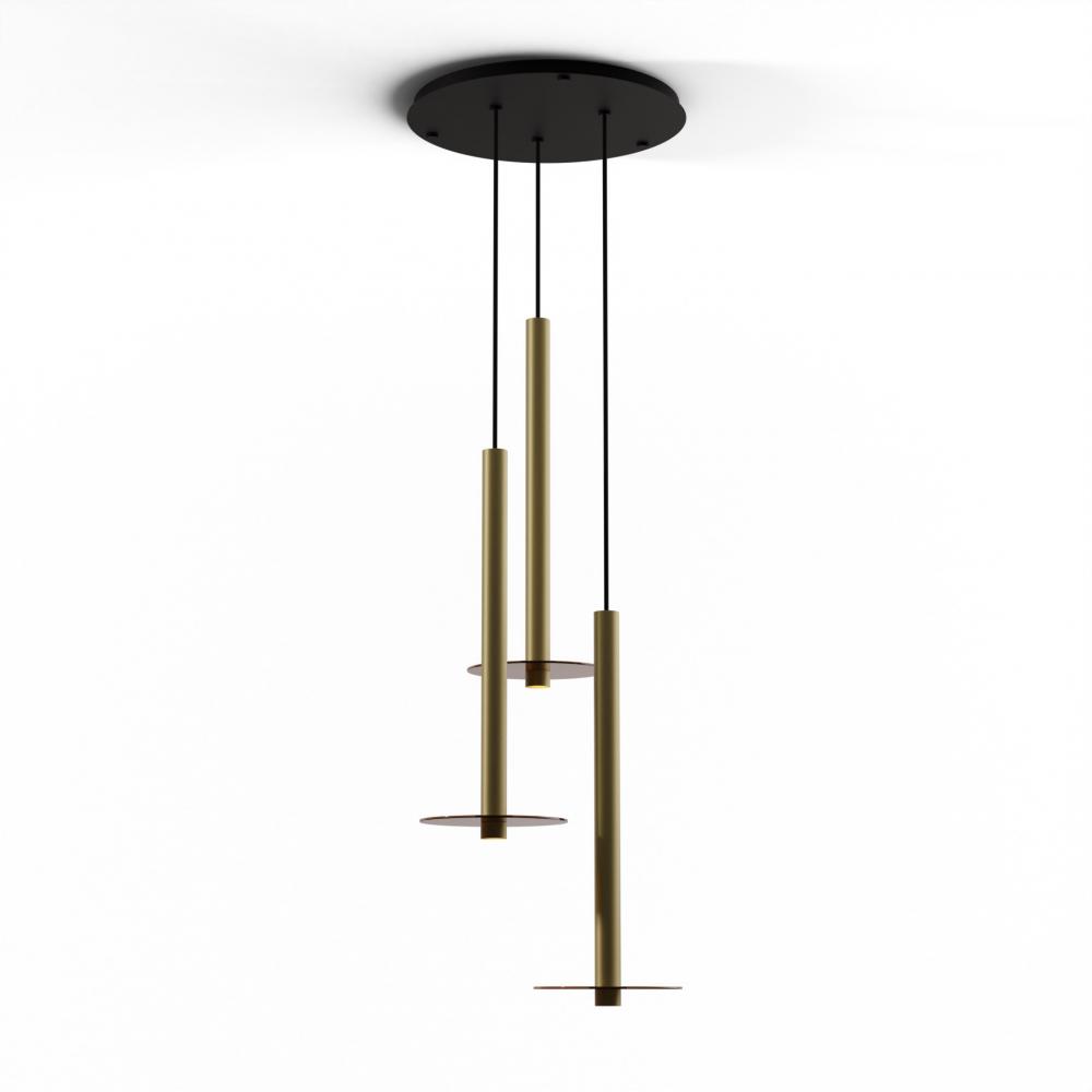 Combi Pendant 24&#34; Circular 3 Combo Brass with Matte Black Canopy