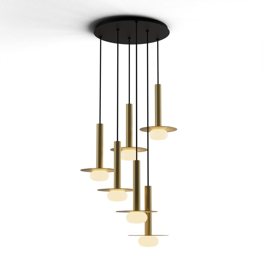 Combi Pendant 12&#34; Circular 6 Combo Brass with Matte Black Canopy