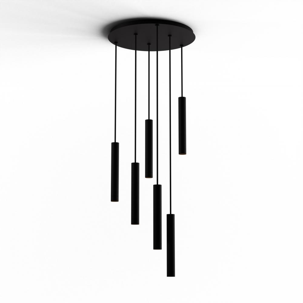 Combi Pendant 12&#34; Circular 6 Combo Matte Black with Matte Black Canopy, Suspension / Flush Mount