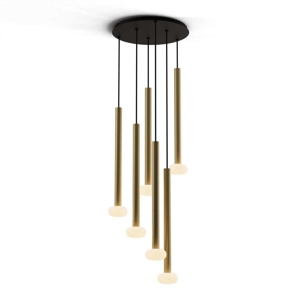 Combi Pendant 24&#34; Circular 6 Combo Brass with Matte Black Canopy