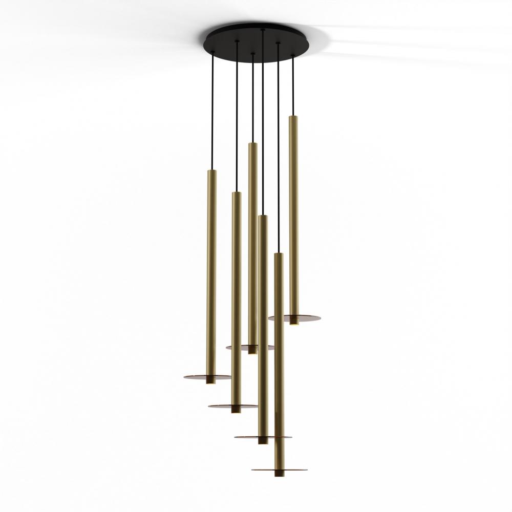 Combi Pendant 36&#34; Circular 6 Combo Brass with Matte Black Canopy