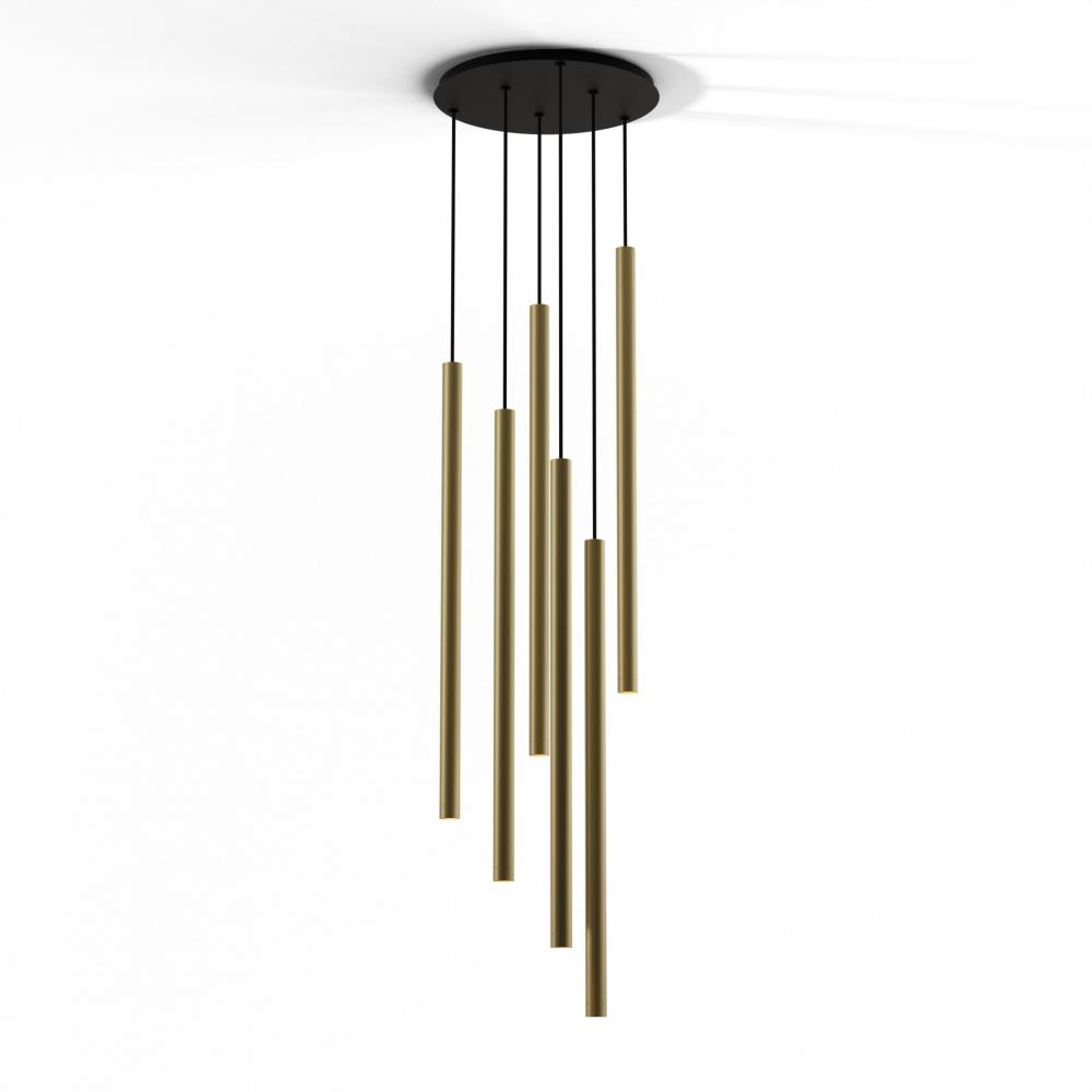 Combi Pendant 36&#34; Circular 6 Combo Brass with Matte Black Canopy, Suspension / Flush Mount 2-in-