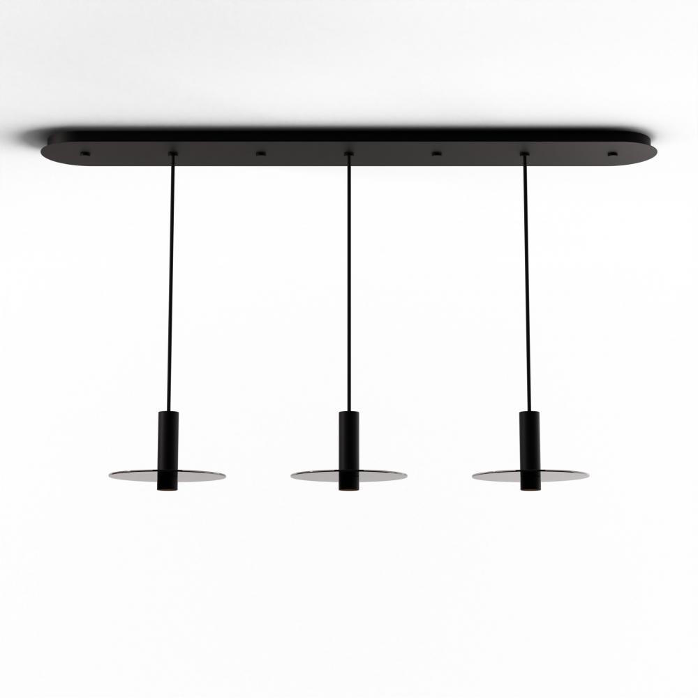 Combi Pendant 6&#34; Linear 3 Combo Matte Black with Matte Black Canopy, 9&#34; glass plate (Dark Gr