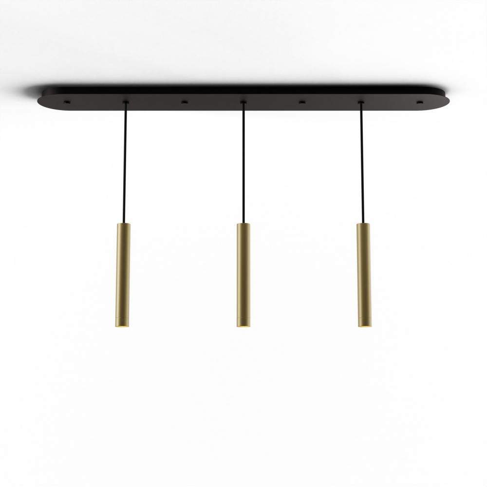 Combi Pendant 12&#34; Linear 3 Combo Brass with Matte Black Canopy, Suspension / Flush Mount 2-in-1