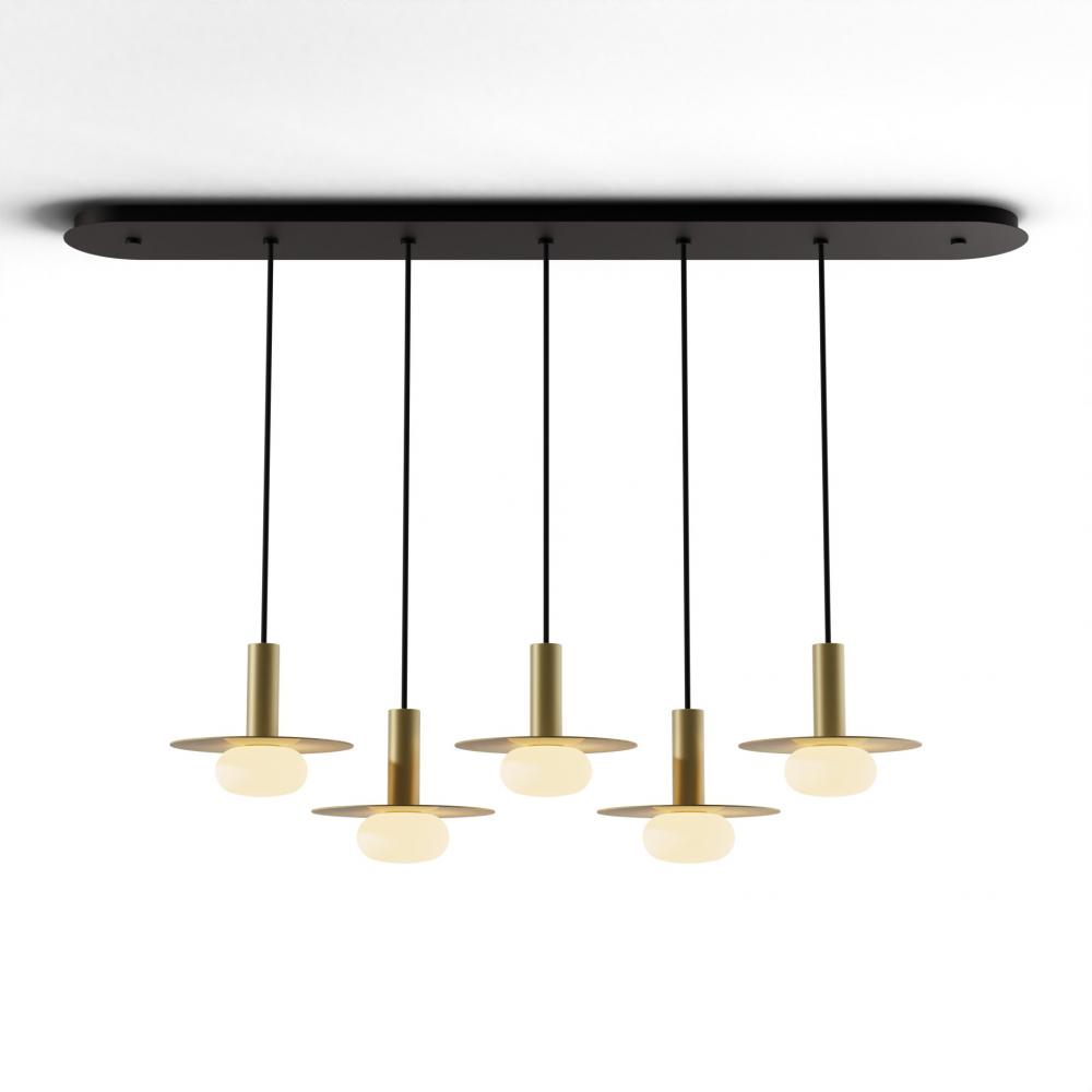 Combi Pendant 6&#34; Linear 5 Combo Brass with Matte Black Canopy