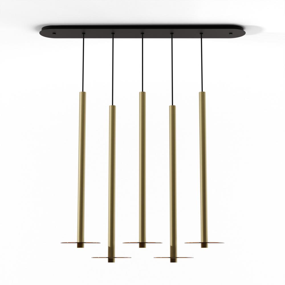 Combi Pendant 36&#34; Linear 5 Combo Brass with Matte Black Canopy