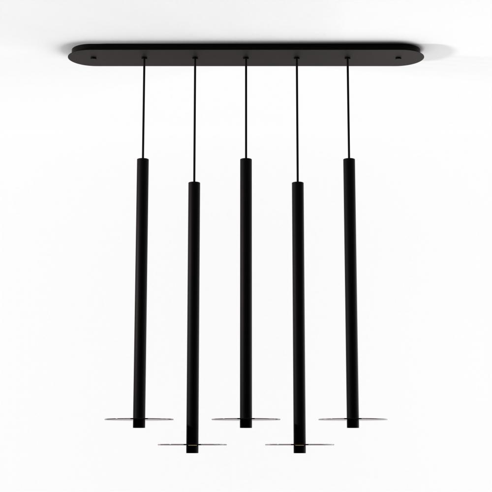 Combi Pendant 36&#34; Linear 5 Combo Matte Black with Matte Black Canopy