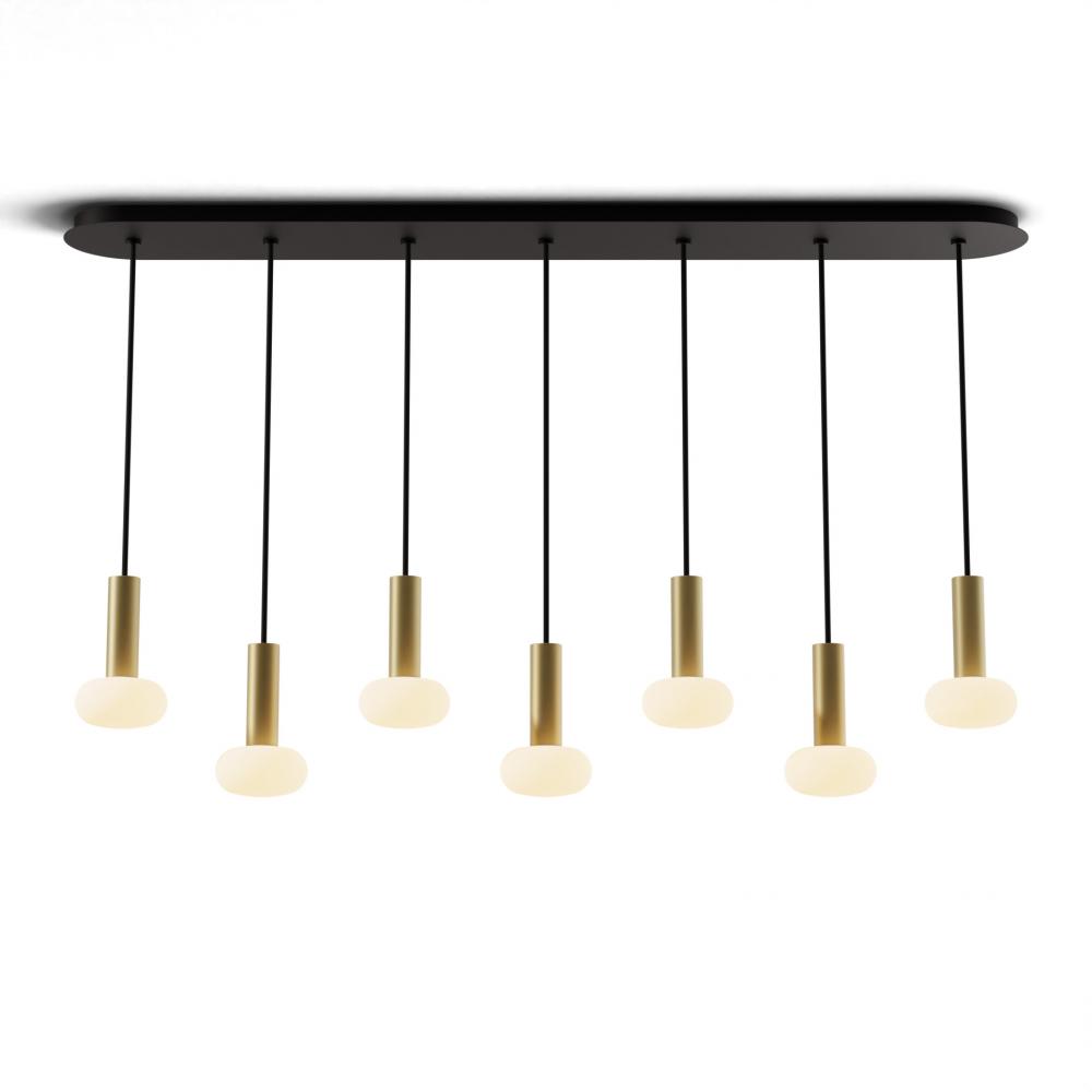 Combi Pendant 6&#34; Linear 7 Combo Brass with Matte Black Canopy, Glass Ball attachment, Suspension