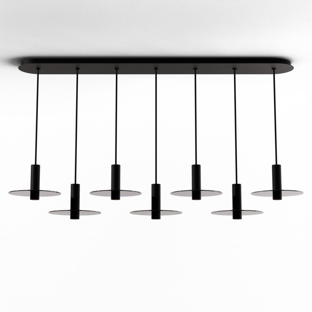 Combi Pendant 6&#34; Linear 7 Combo Matte Black with Matte Black Canopy, 9&#34; glass plate (Dark Gr