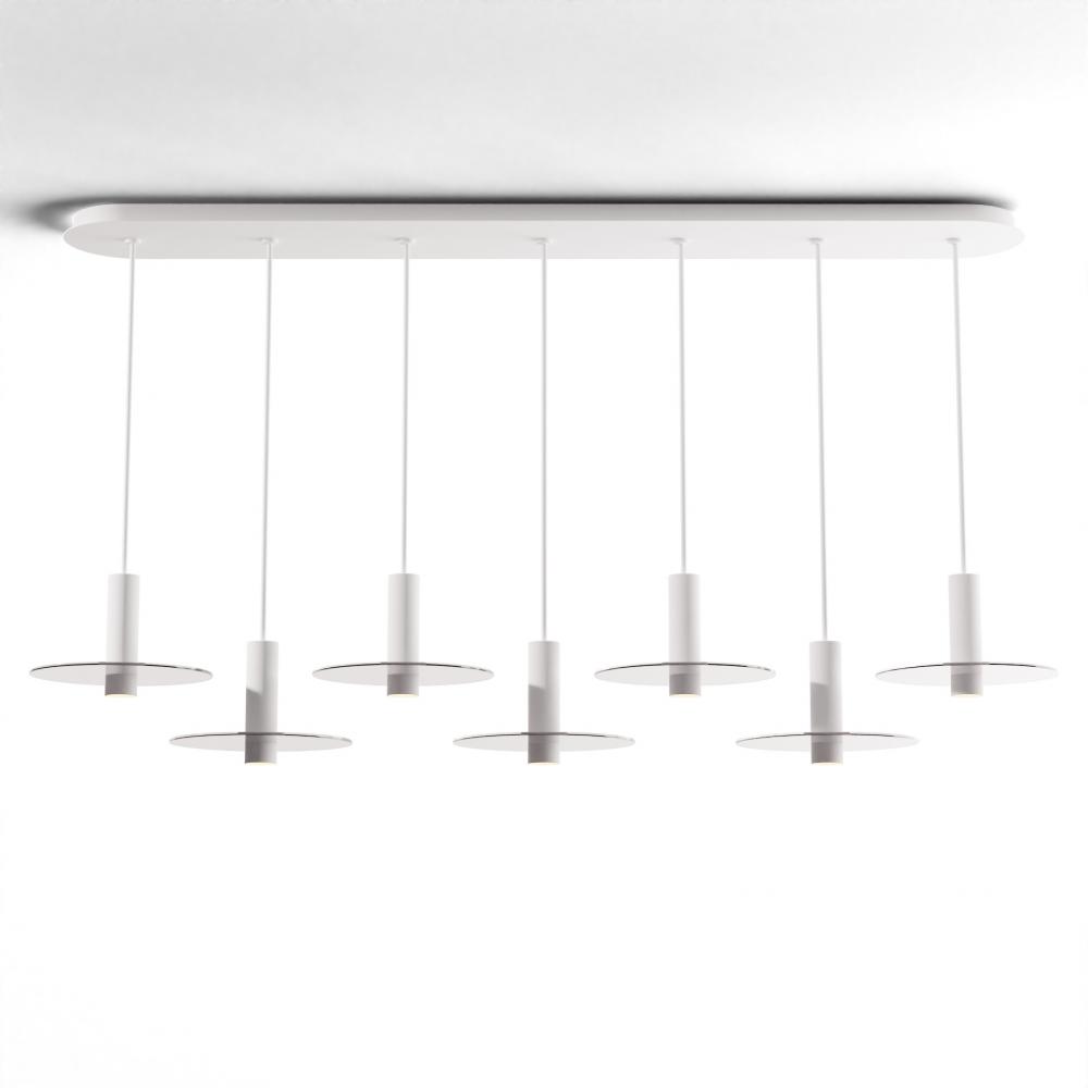 Combi Pendant 6&#34; Linear 7 Combo Matte White with Matte White Canopy, 9&#34; glass plate (Clear)